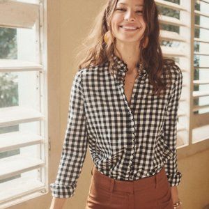 Sezane Louise Gingham Check Scallop Blouse 38 6